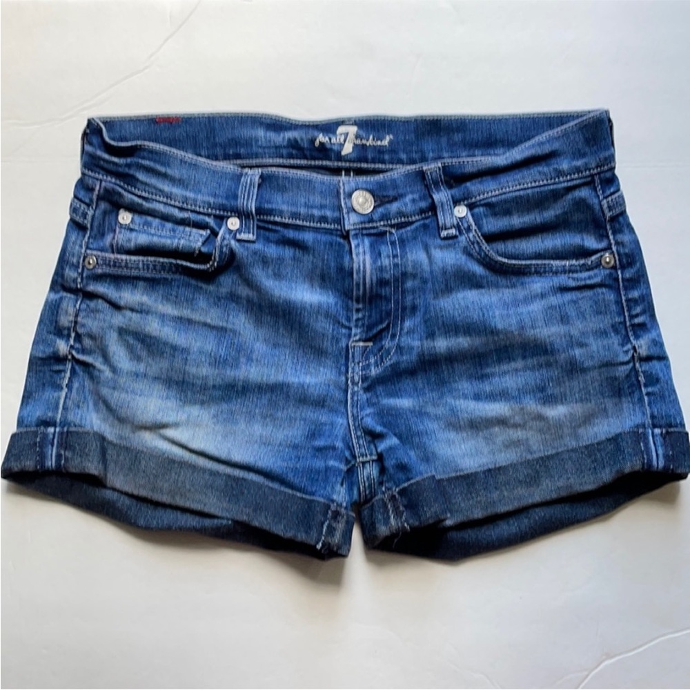 7 For All Mankind medium wash cuffed jean shorts, size 26